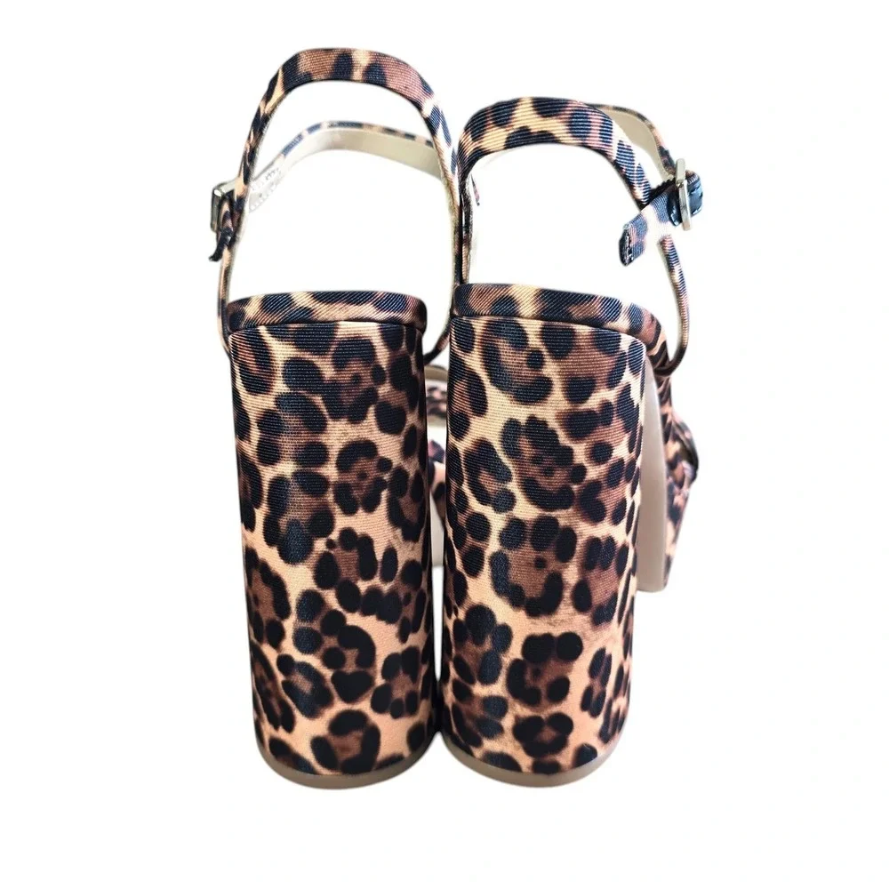Antonio Melani Leopard Print Platform Block Heel‎ Sandals Brown Black Size 8.5M